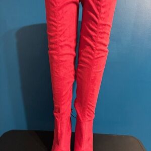 JustFab Red Over the Knee Boots Sleek Stretchy Design